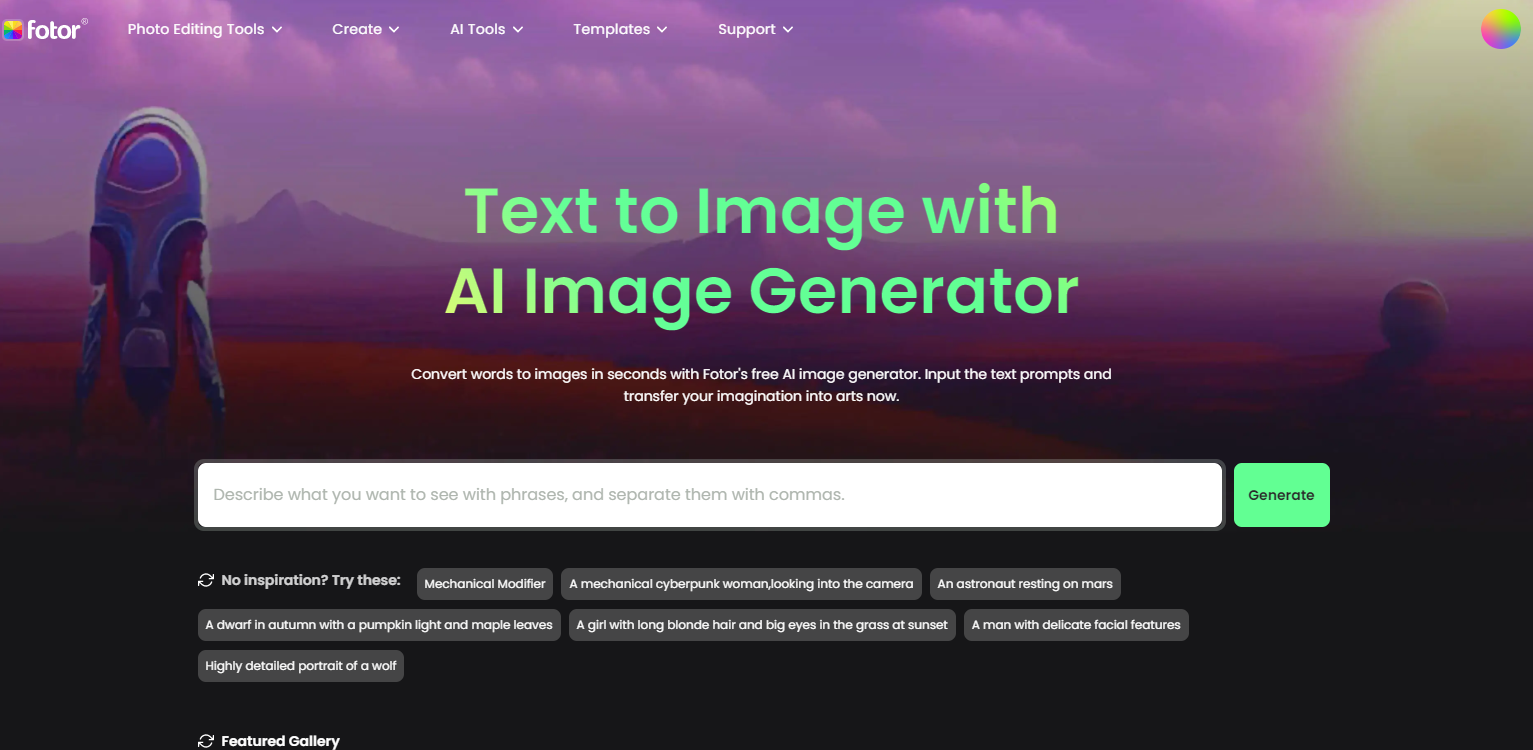 Fotor AI image generator interface