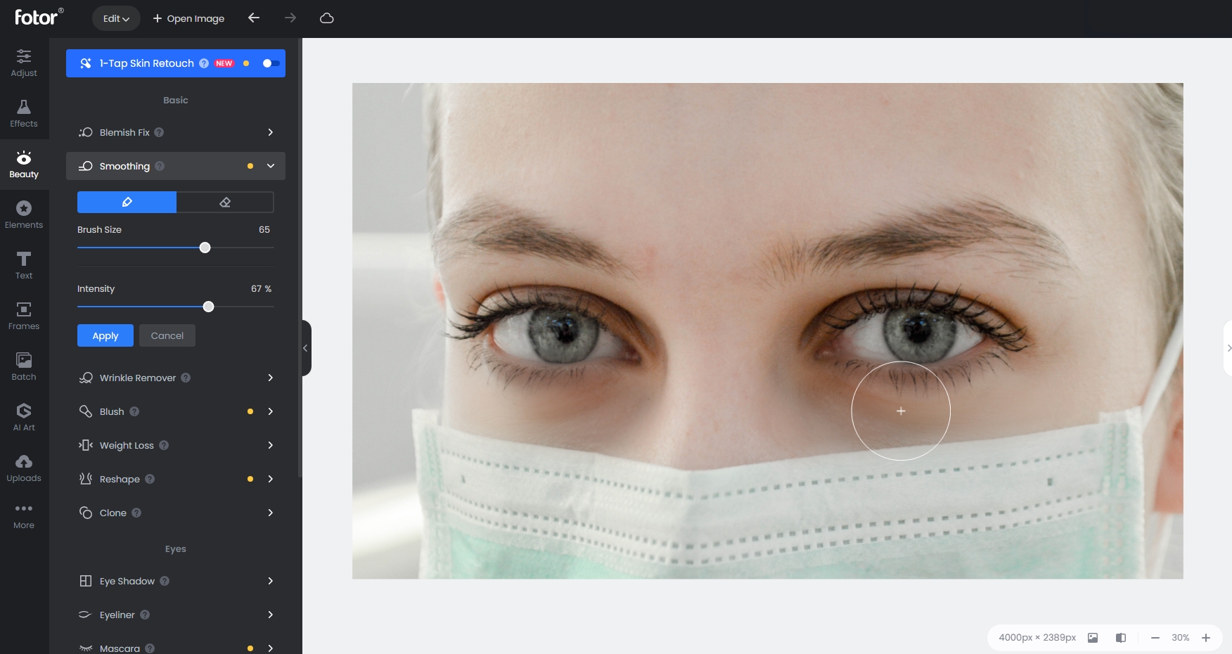 use Fotor's editor to remove the eye bags for free