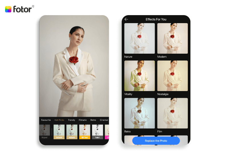 Fotor photo filter app interface