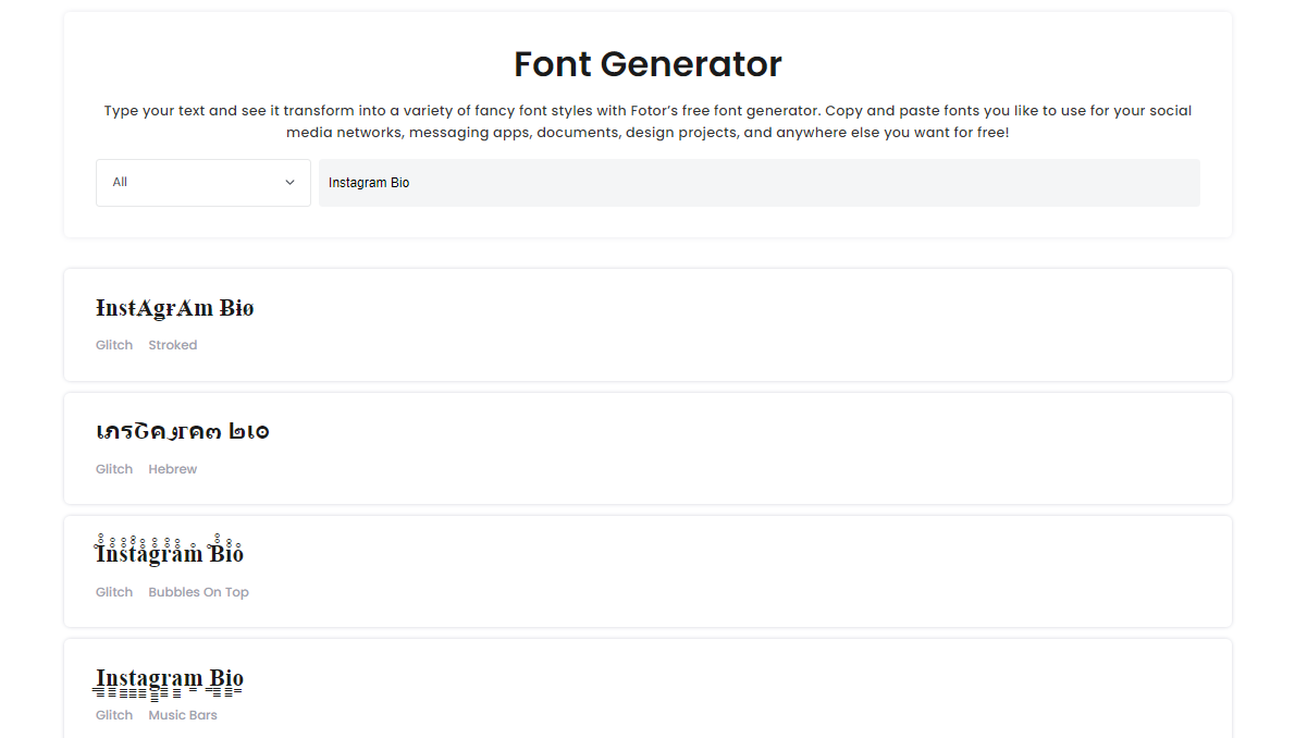 Fotor's font generator for Instagram bios