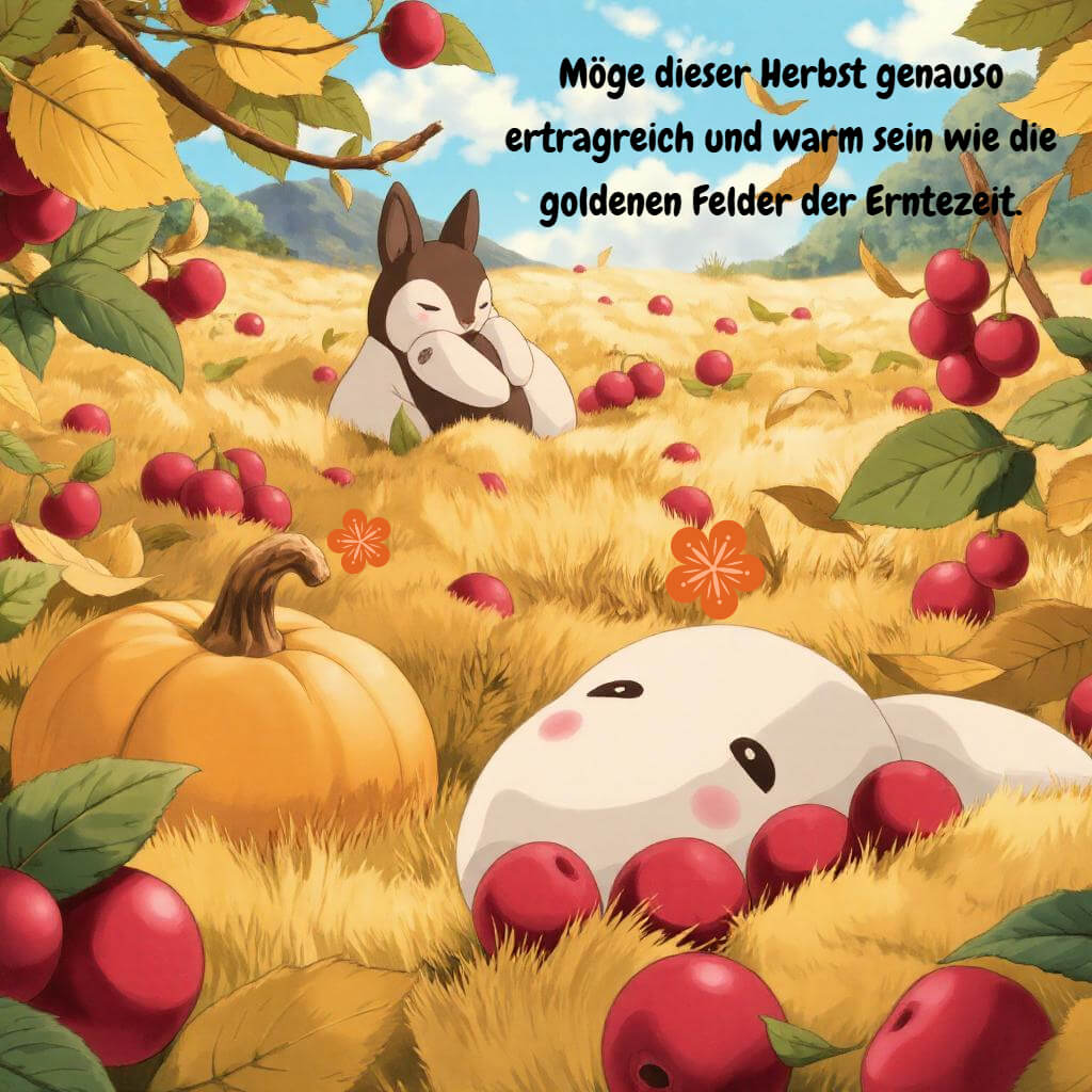 Goldener Felder mit Früchte und Kürbis im Ghibli Stil