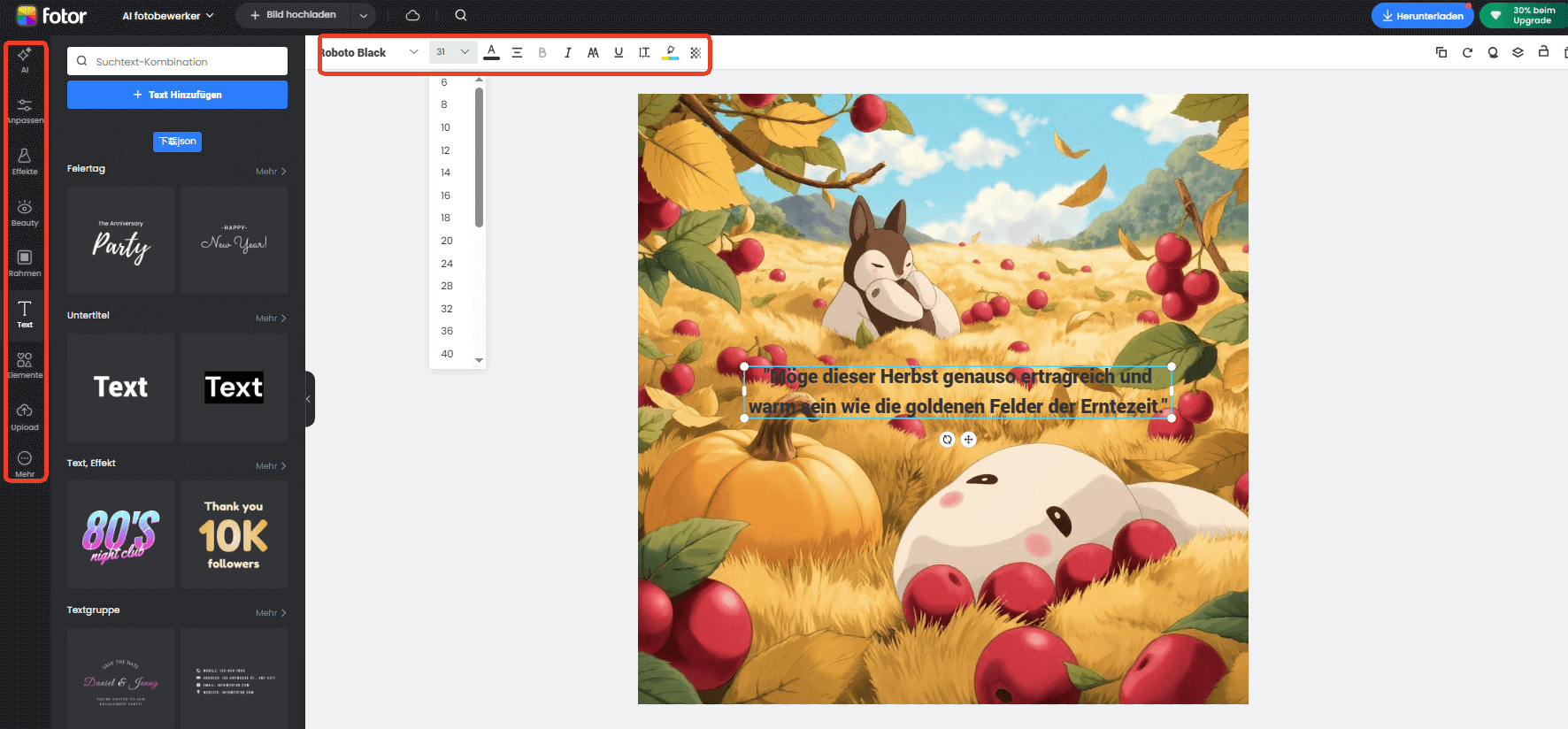 Grüße in Herbstbild hinzufügen und anpassen