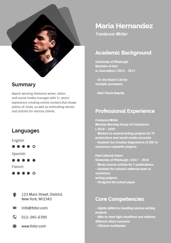 writer resume template from fotor