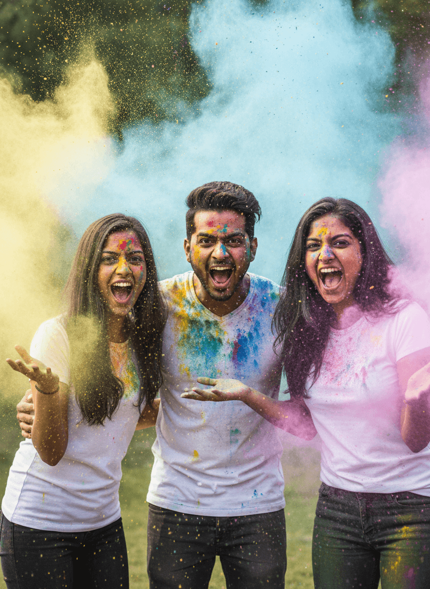 Group of Indian friends celebrating Holi festival generated with Fotor AI