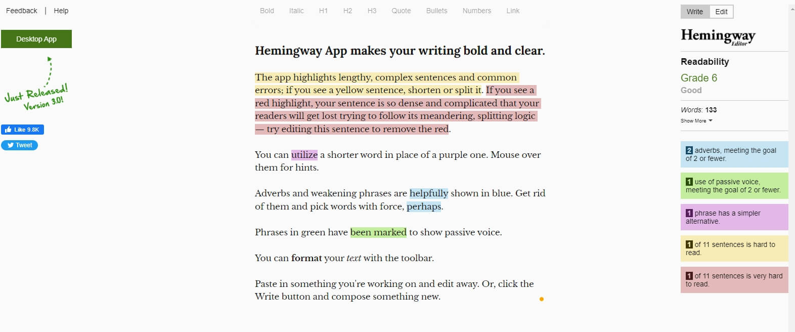 Hemingway Editor interface