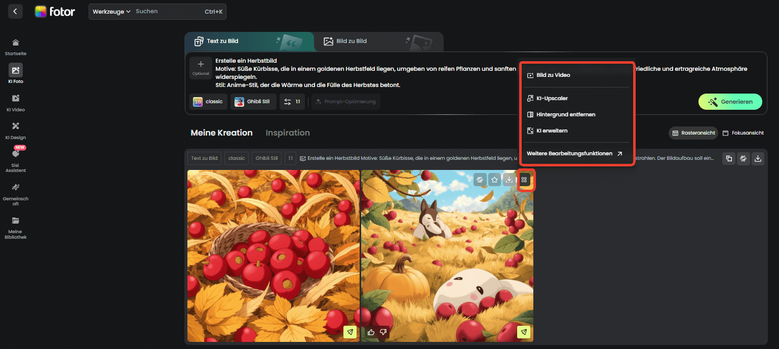 Herbstbild weiter mit Fotor Fotoeditor bearbeiten