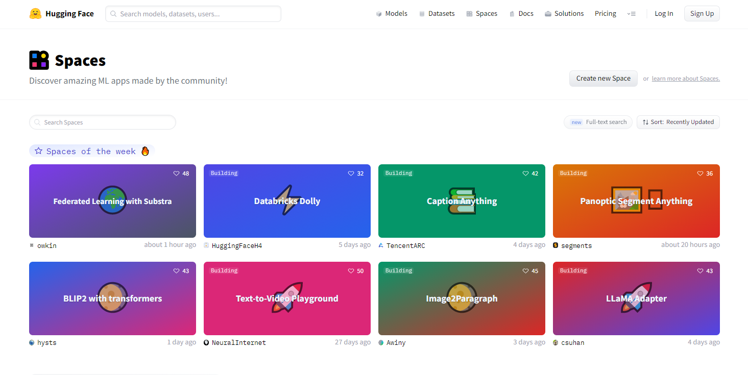Hugging Face Space homepage