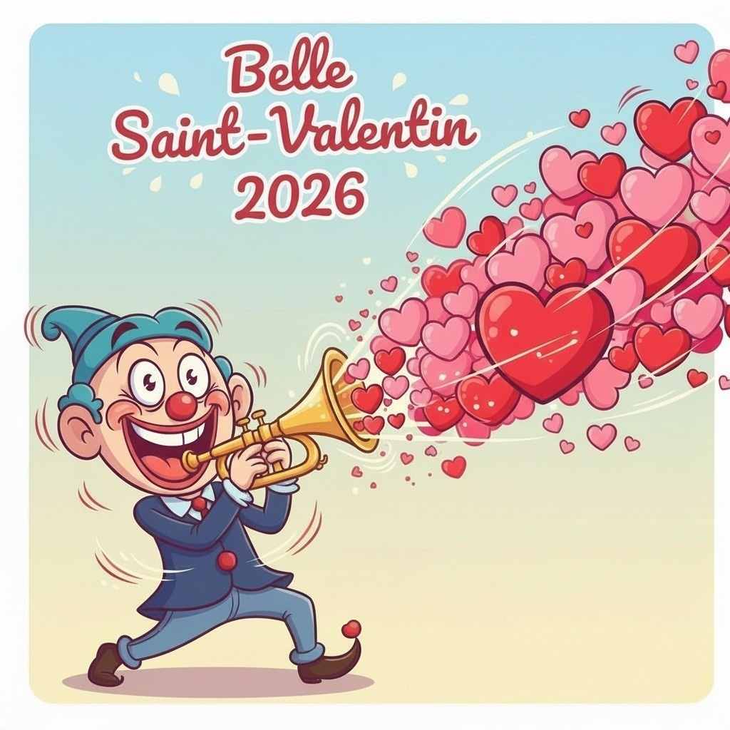 Image Saint-Valentin 2026 cartoon pleine d'humour