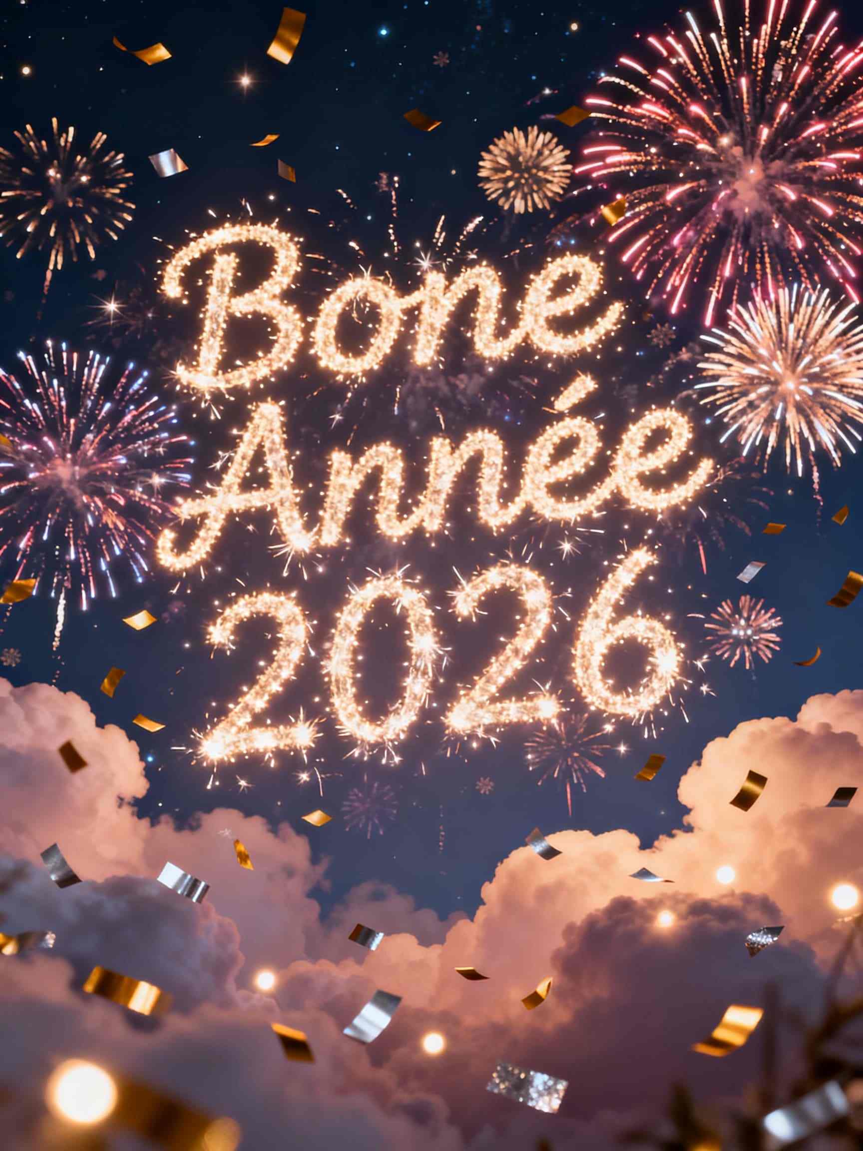 Image avec des feux d'artifice pour souhaiter la bonne année