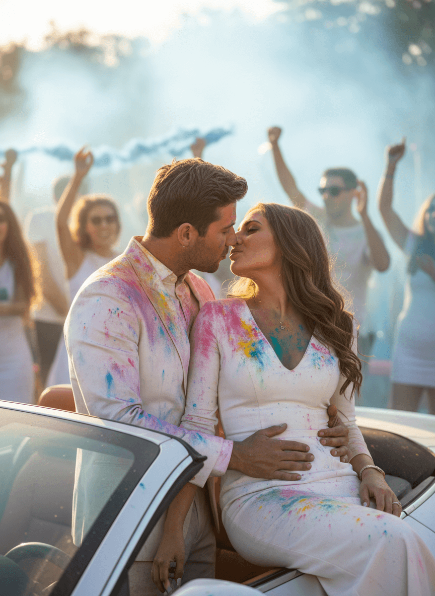 Indian couple celebrating Holi with luxury car generated with Fotor AI