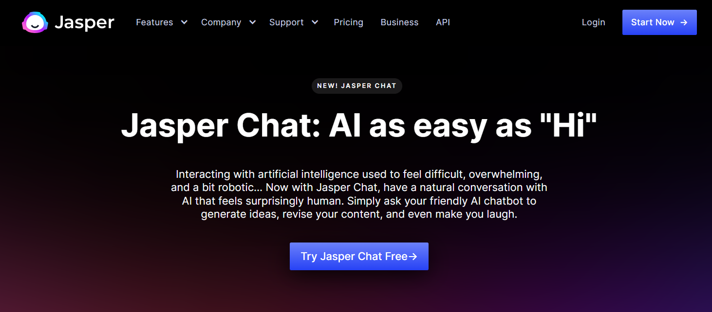 jasper ai chatbot home page