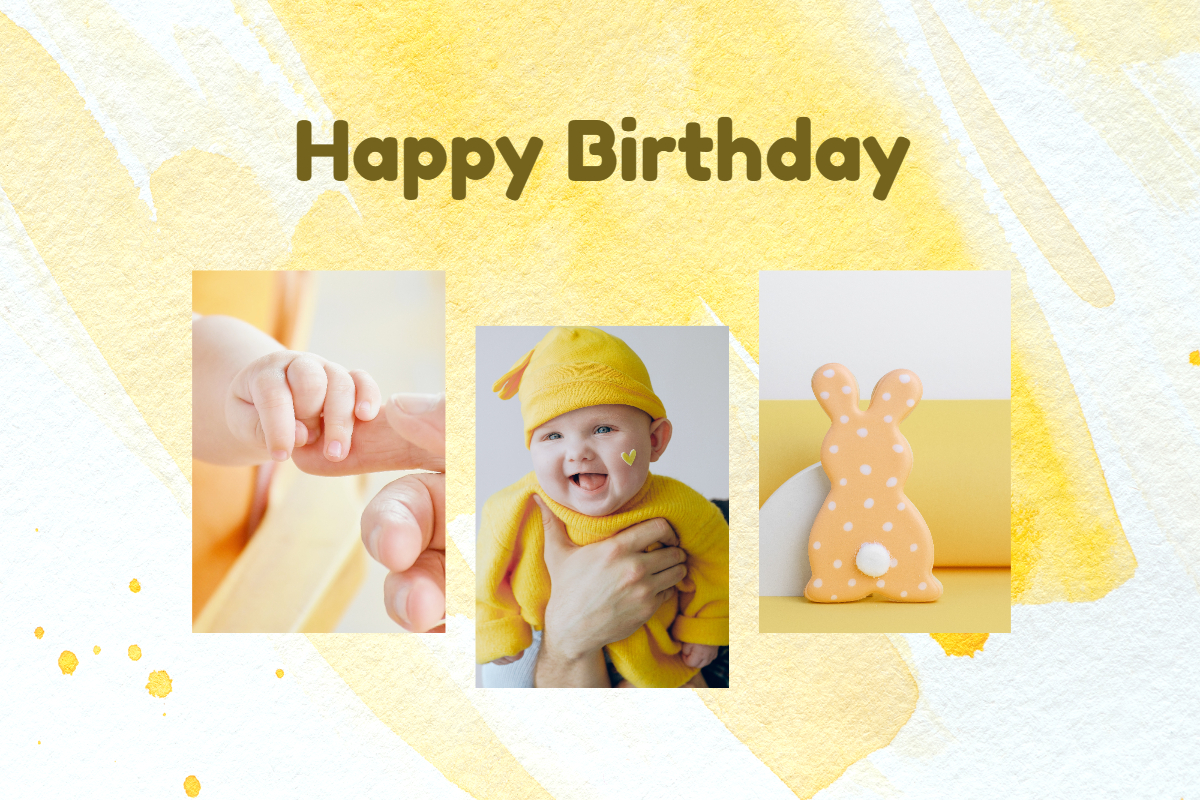 Lemon Yellow Watercolor Collage Birthday Card
