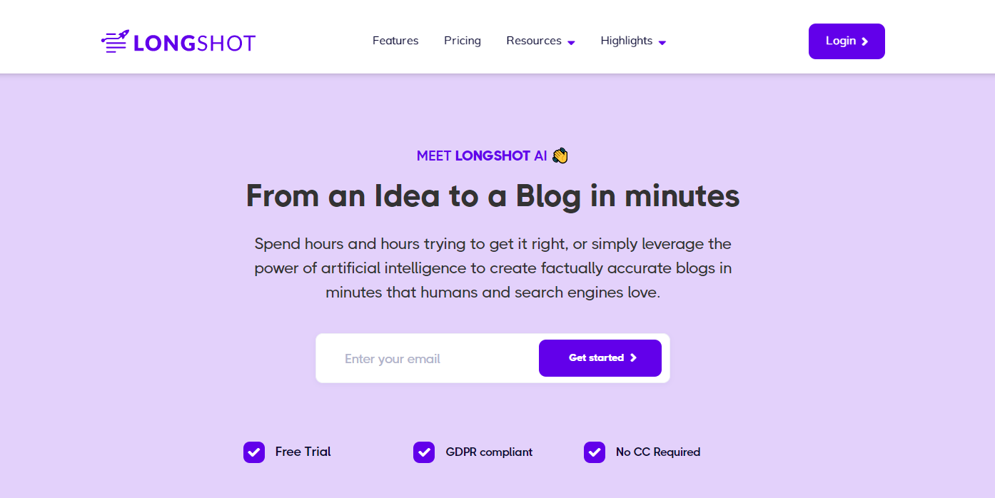 LongShot writing tool homepage