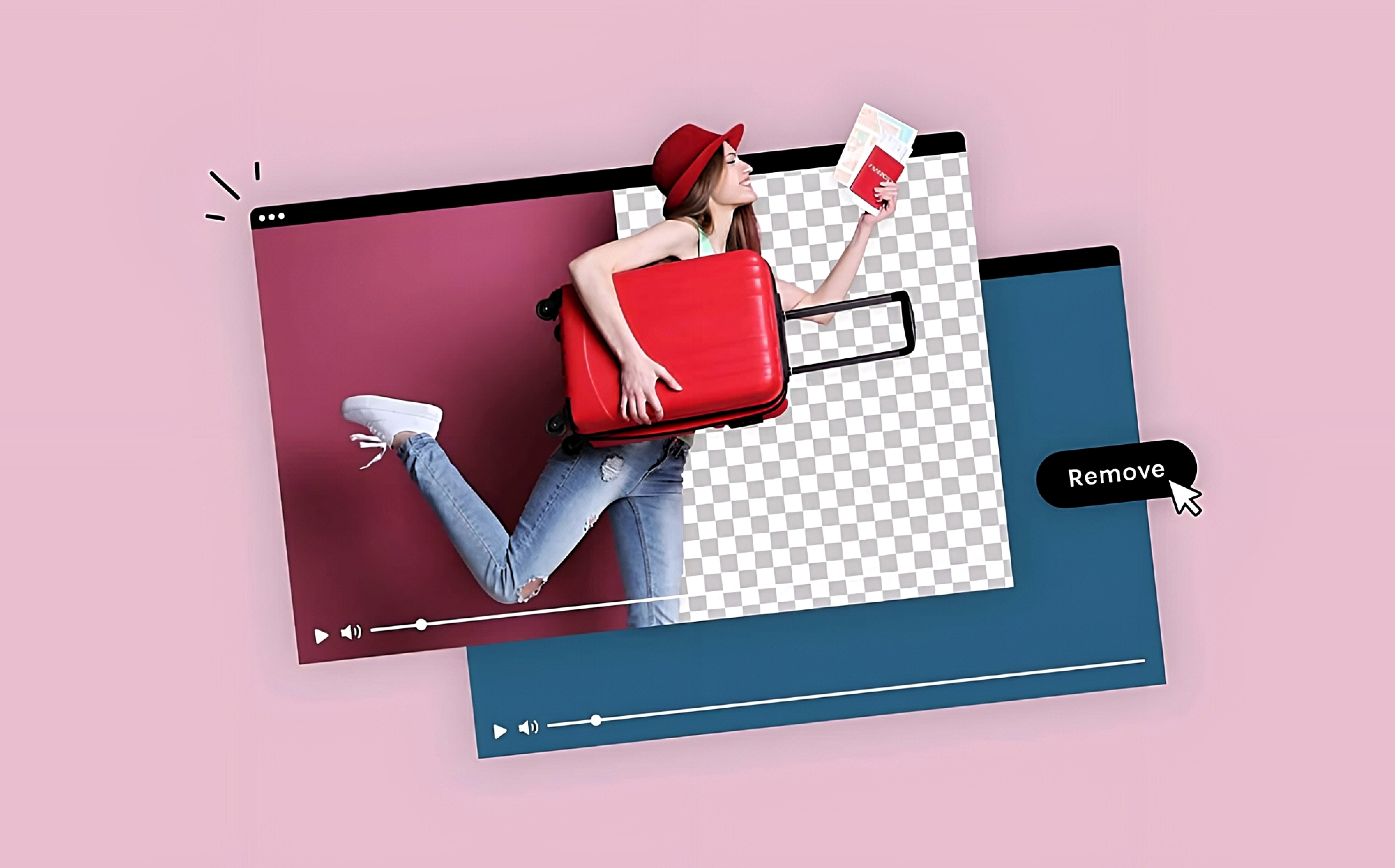 Make video background transparent showing a woman carrying a box