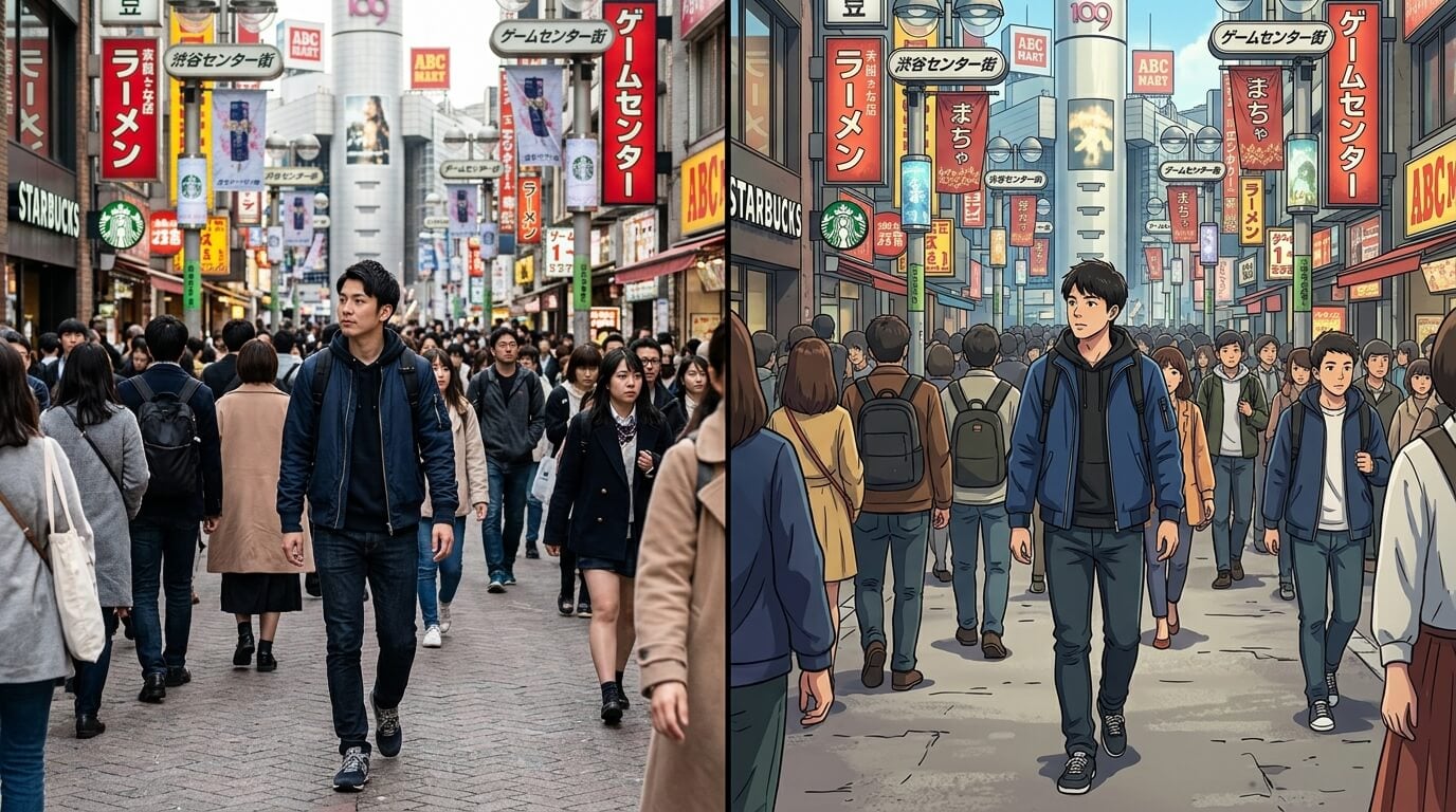 Male character walking on tokyo street generated with nano banana 2