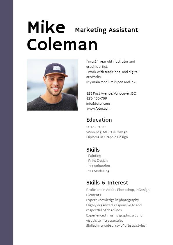 marketings assistant resume template from fotor