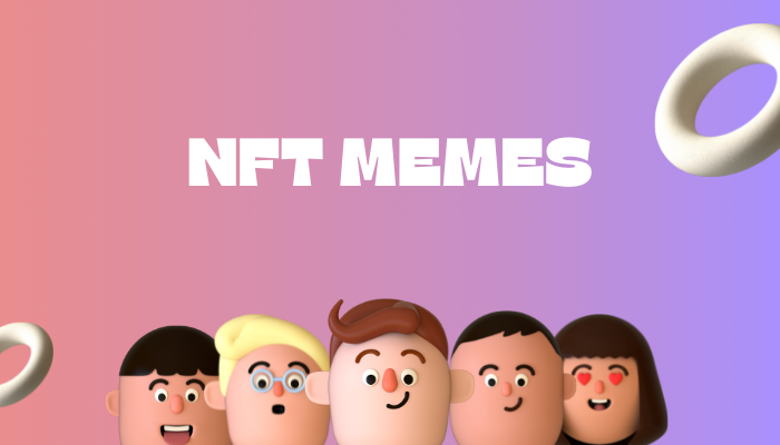 five cartoon characters with nft memes