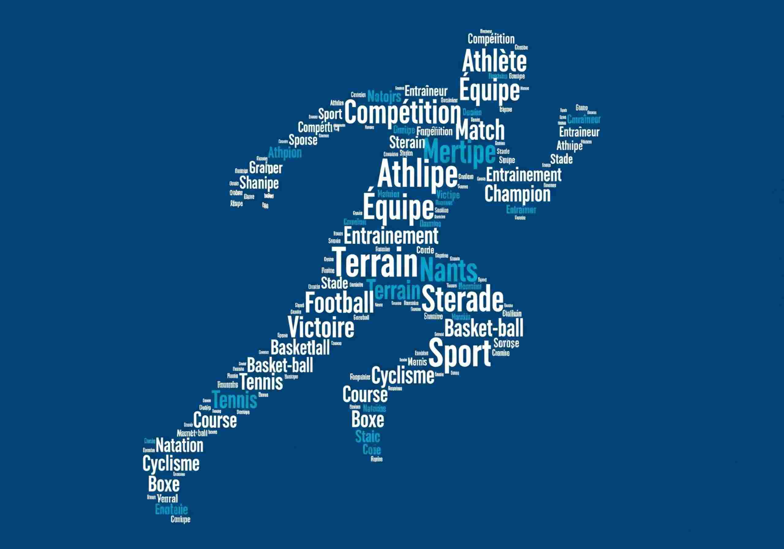 Nuage de mots en forme de sportif sur le thème de sport généré par le modèle Nano Banana