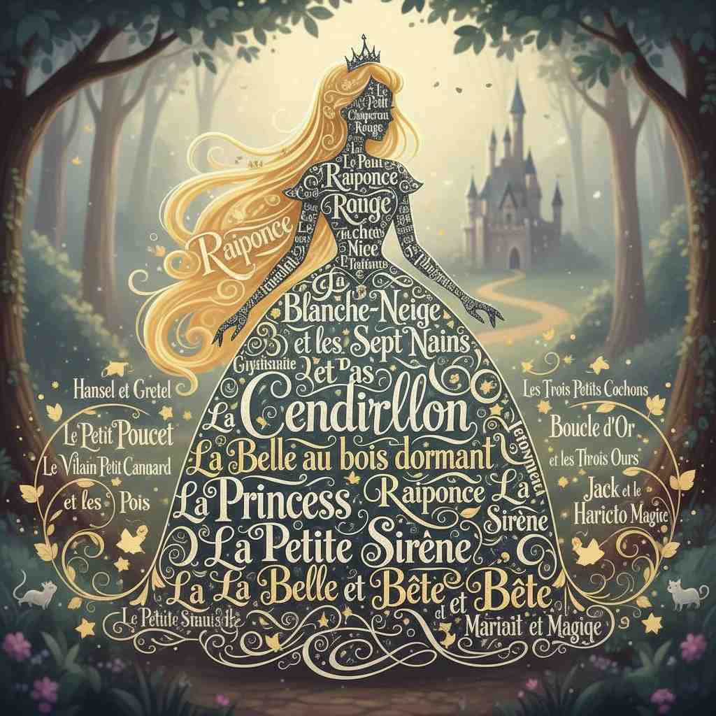 Nuage de mots sur le thème de conte généré par le modèle Nano Banana