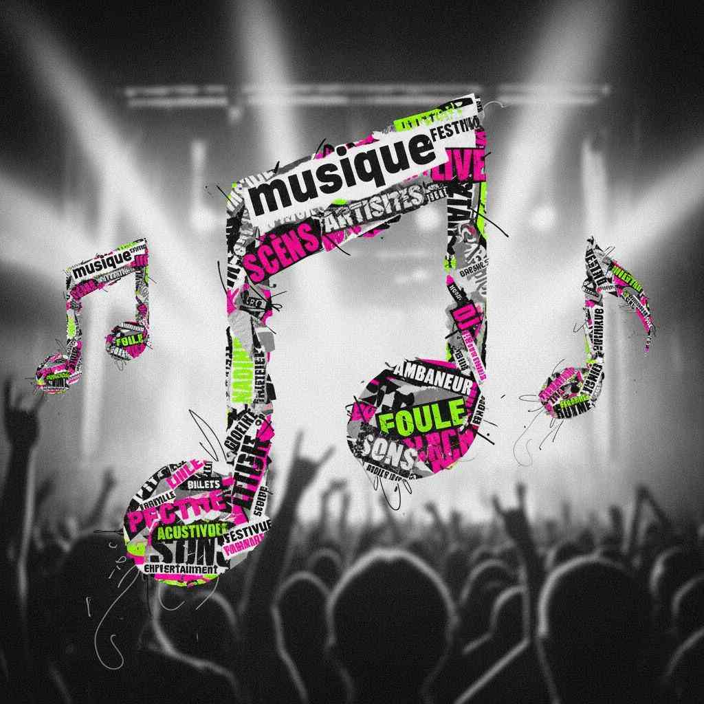 Nuage de mots sur le thème de festival de musique généré par le modèle Nano Banana