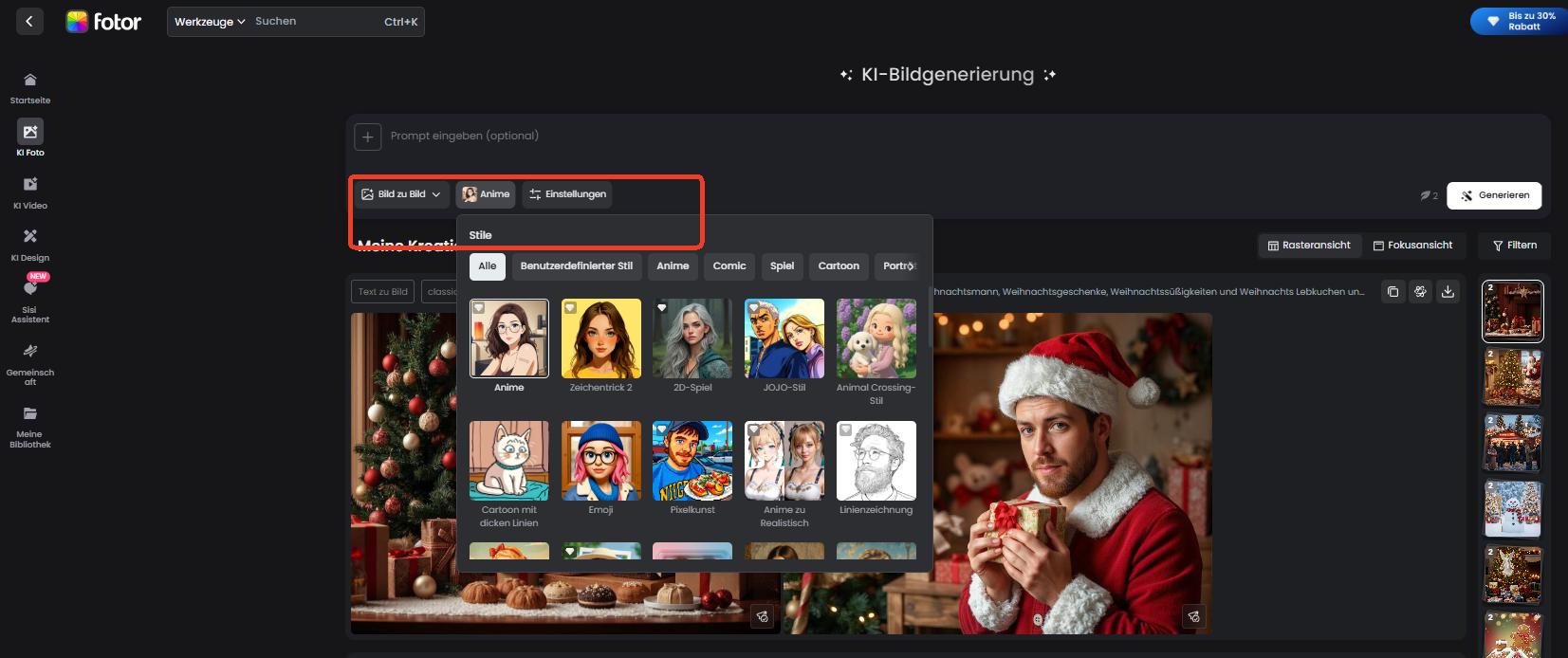 Nutzeroberfläche von Bild zu Bild Modus in KI-Bildgenerator von Fotor
