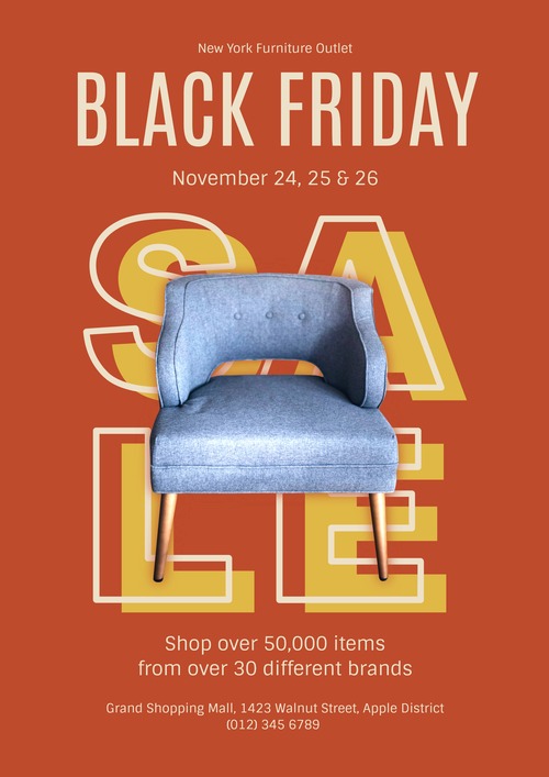 Orange Black Friday Furniture Super Sale Poster Design by Fotor