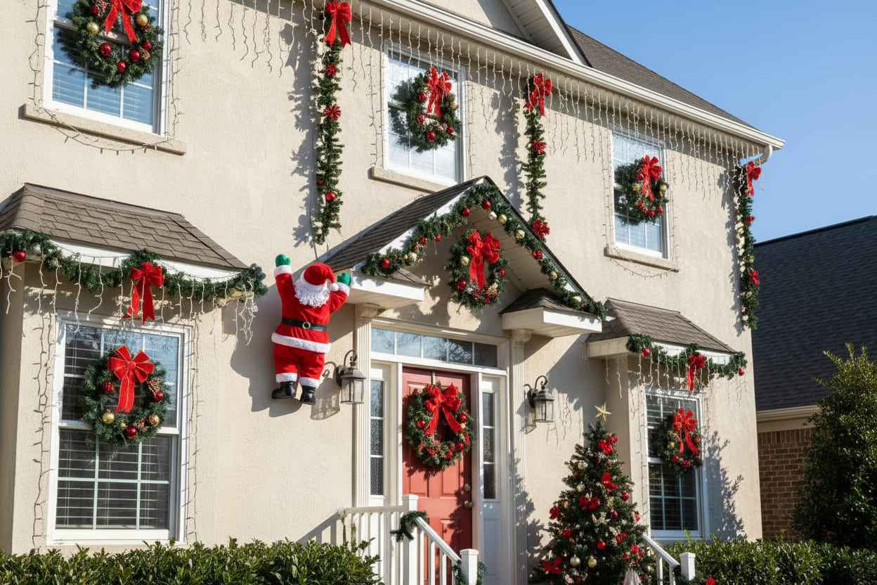 Père Noël en train de grimper
