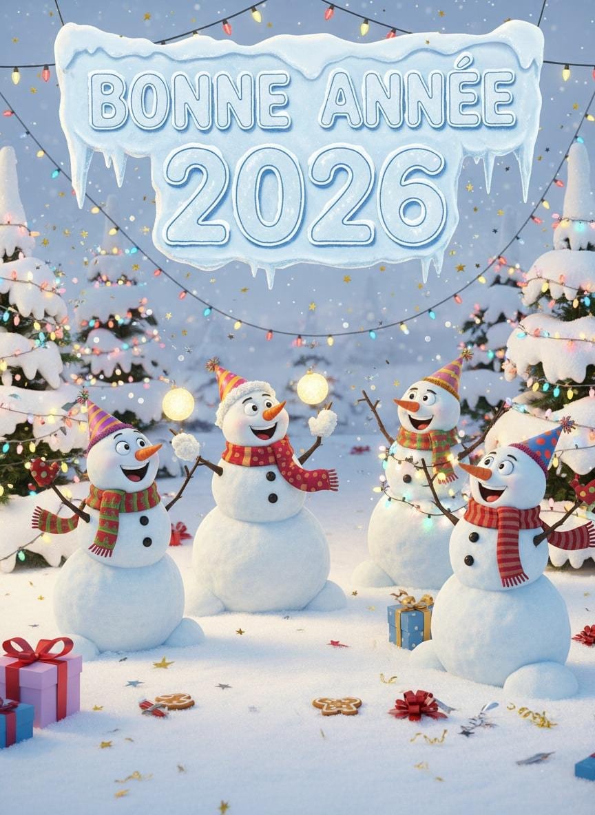 Photo de bonne année avec bonhomme de neige