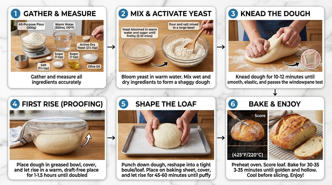 Photorealistic step by step infographic of_making bread generated with nano banana 2