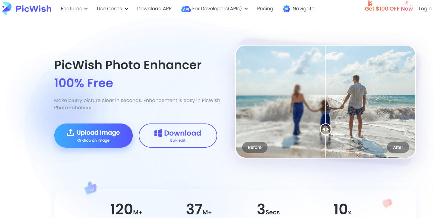 PicWish photo enhancer inferface