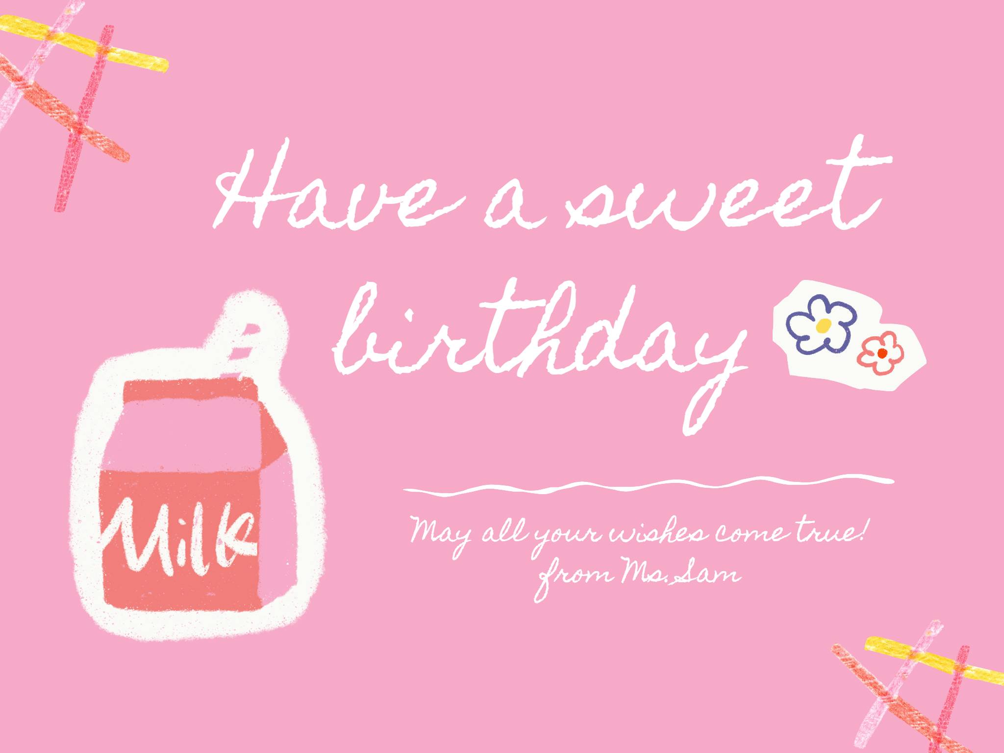 Pink Cartoon Happy Birthday Card Template