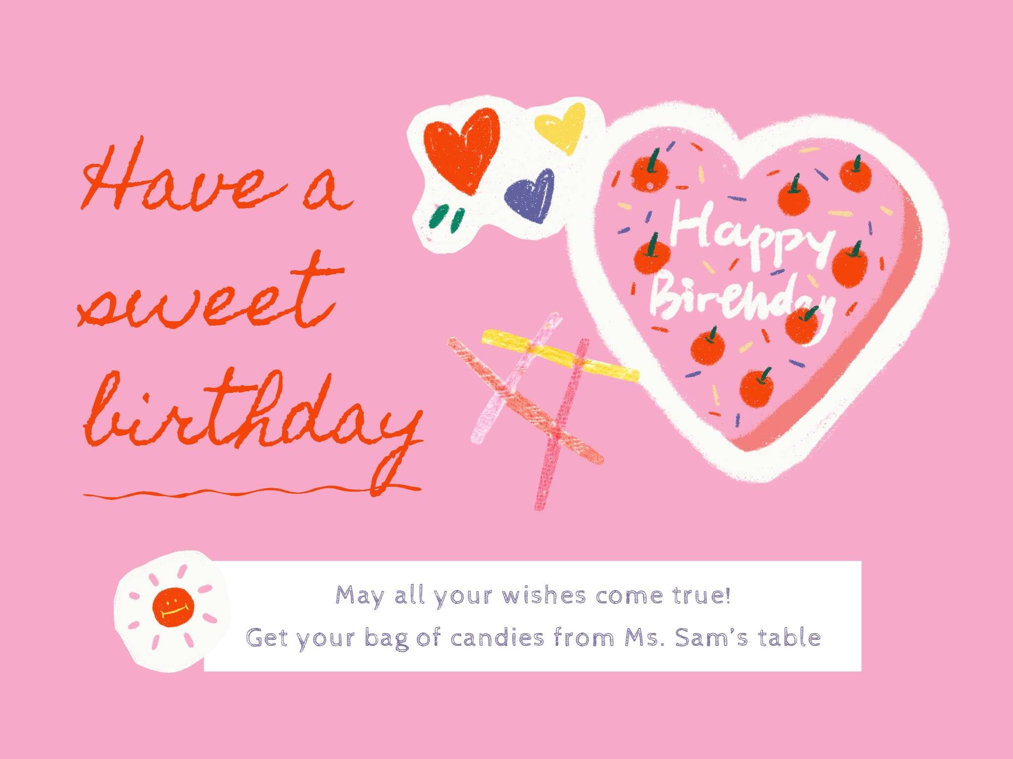 Pink Cartoon Heart Happy Birthday Card Template