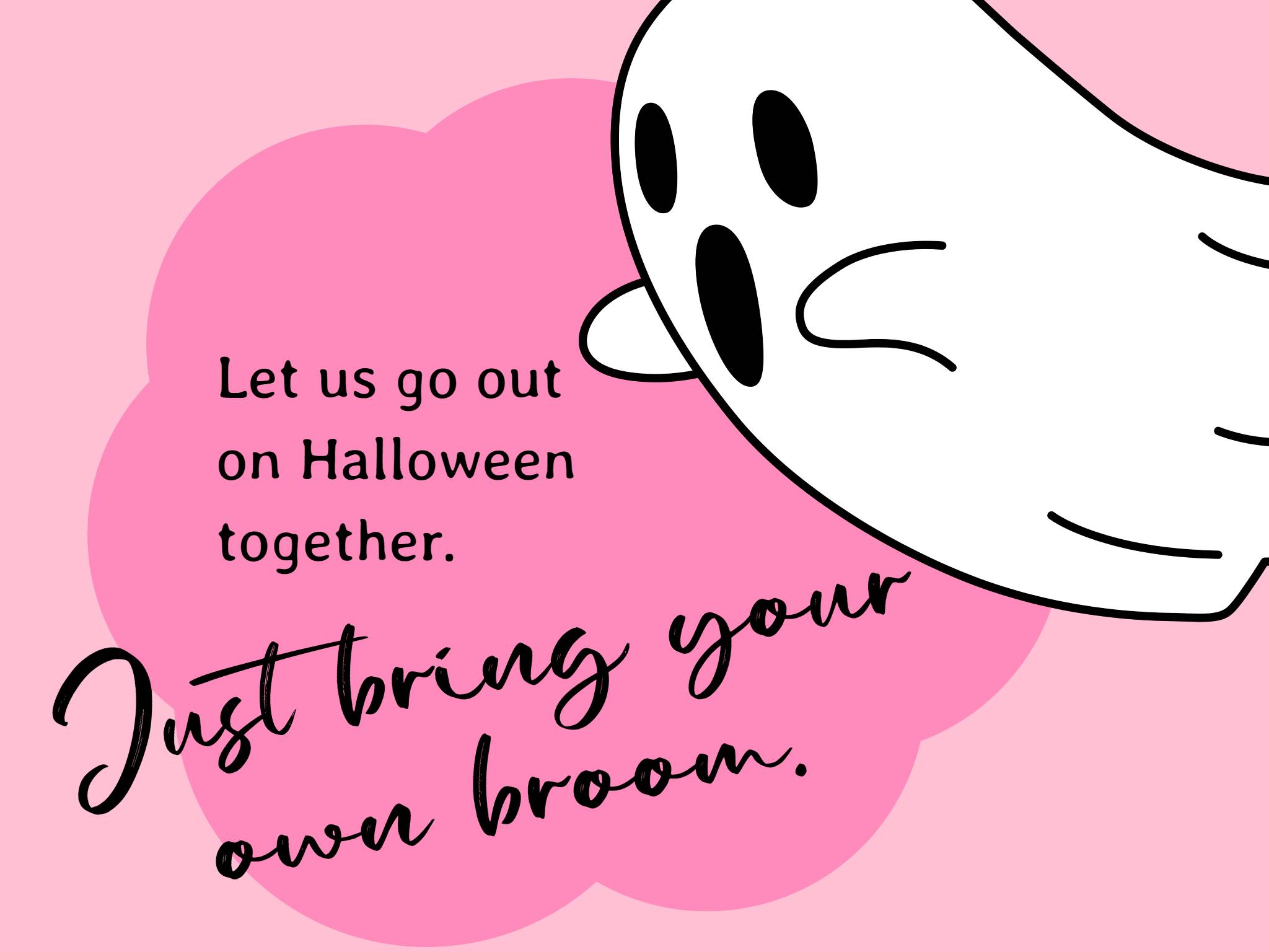 pink halloween card with ghosts