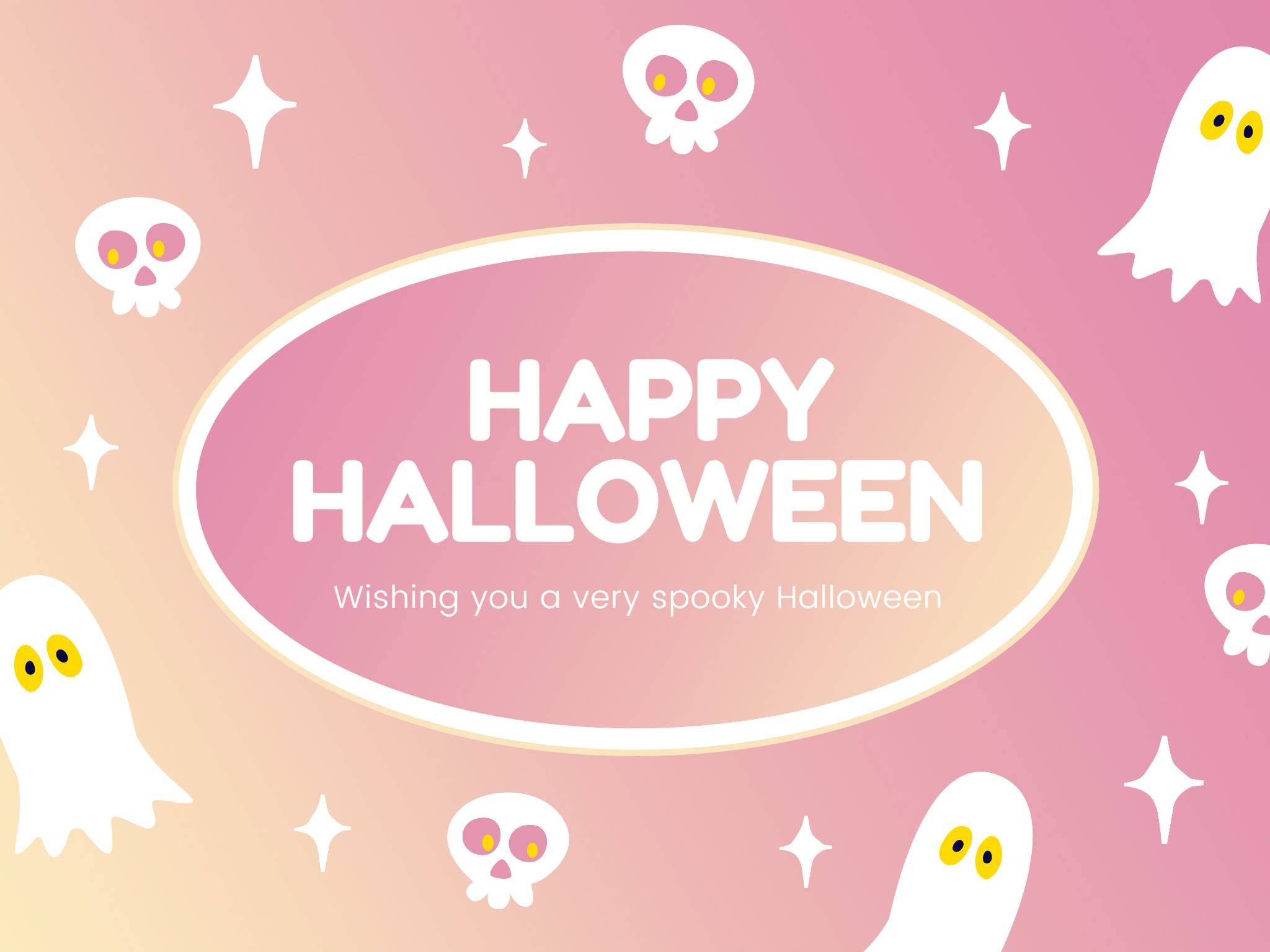 pink happy halloween card with cute ghosts