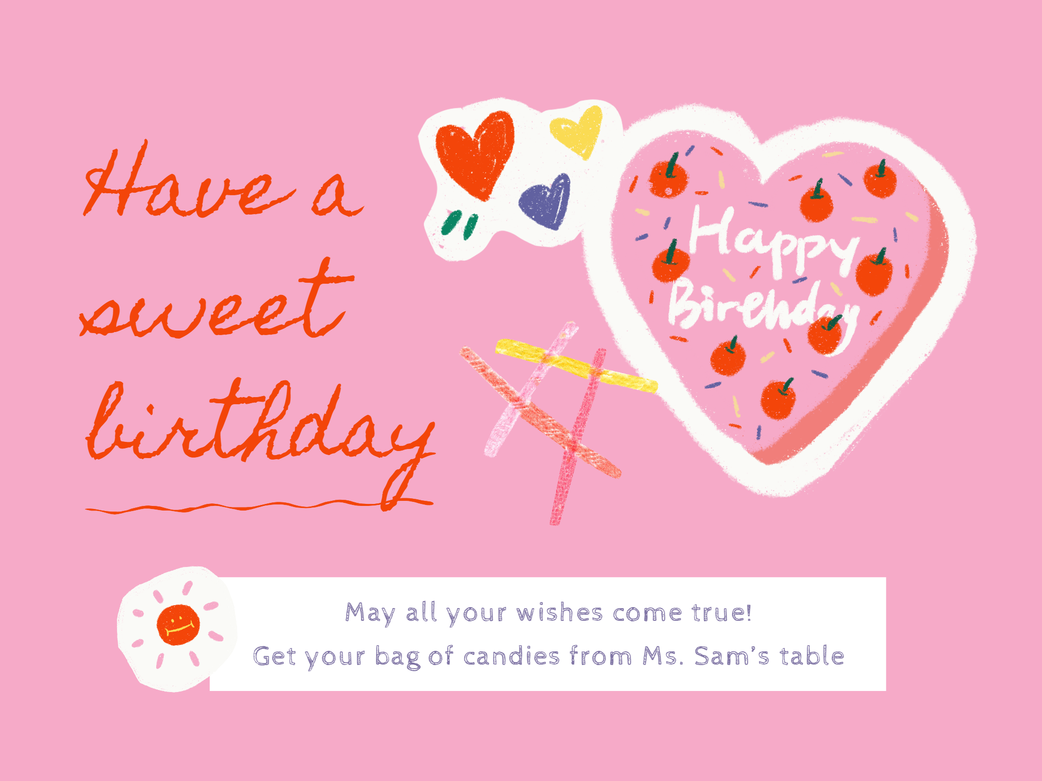 a pink birthday card with hearts