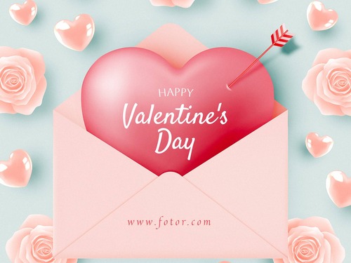 Pink heart Valentine's Day card template by Fotor