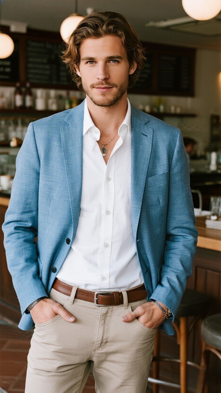 Portrait professionnel d'un homme élégant portant un costume bleu