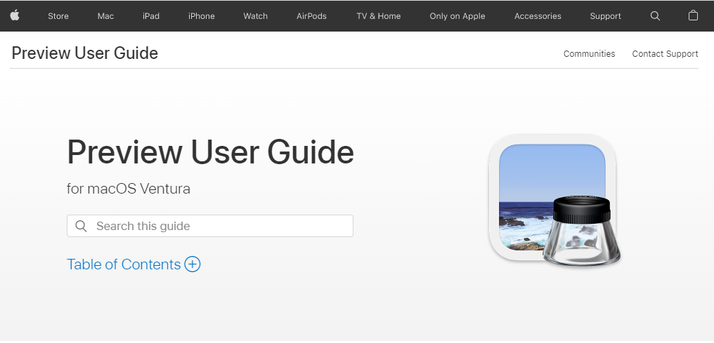 Preview user guide page in apple