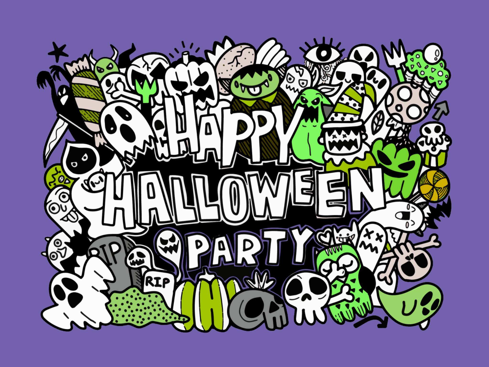 purple halloween card with ghosts