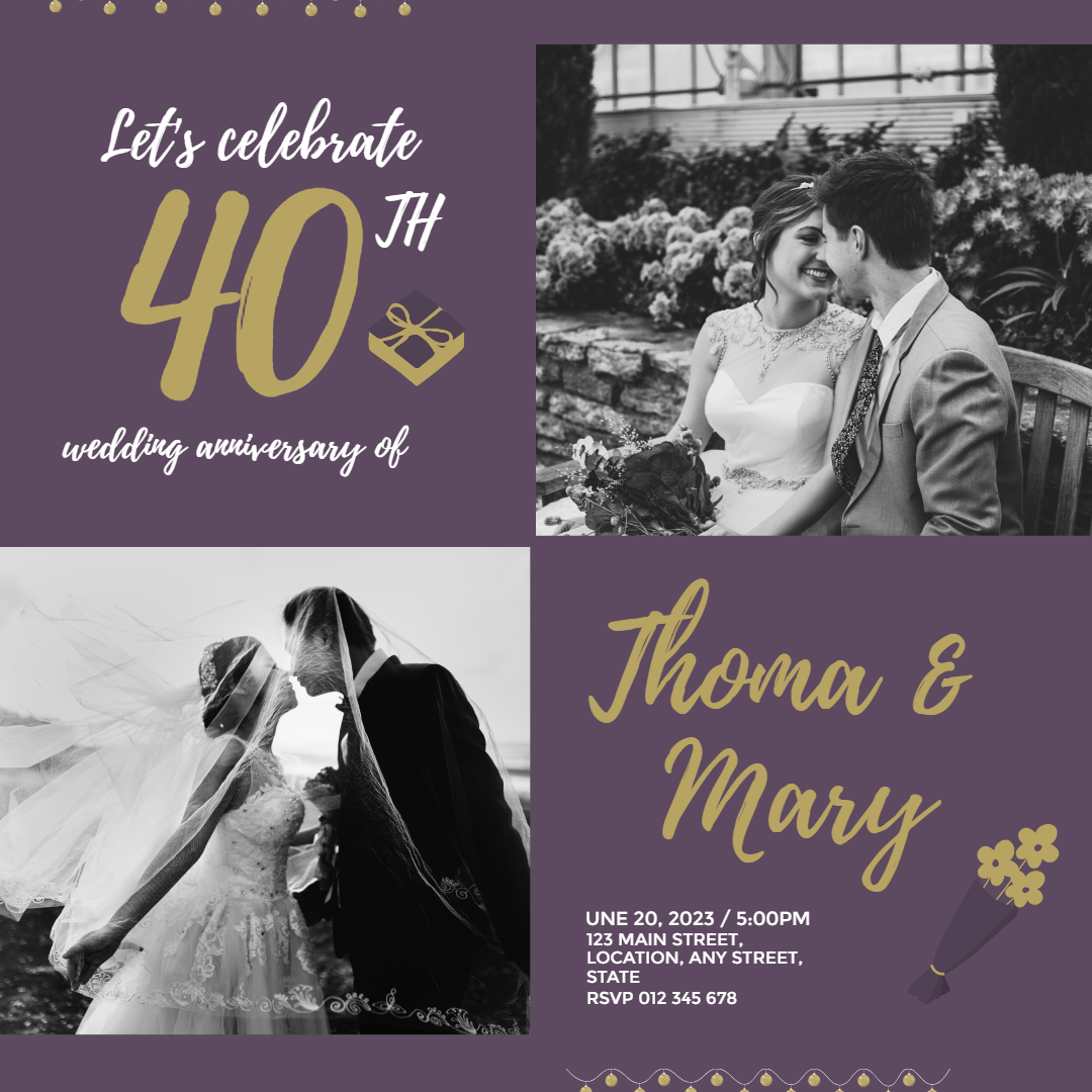 a purple wedding post of 40th anniversary