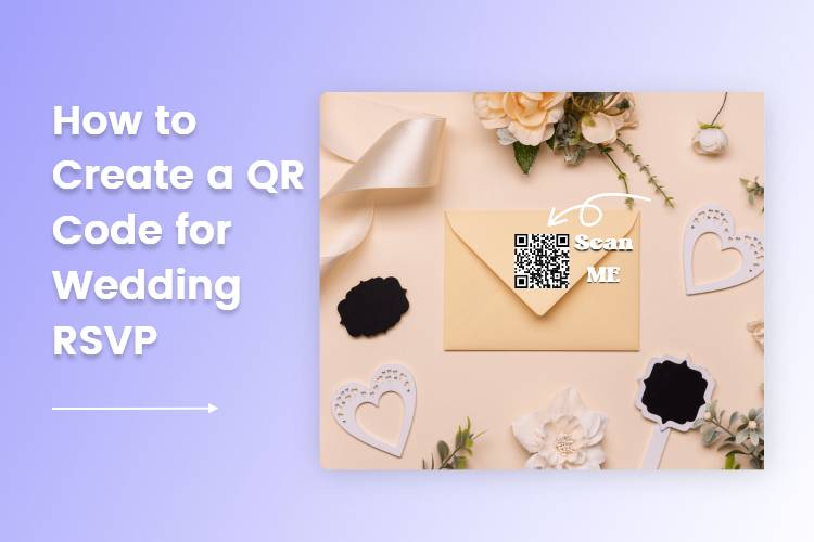 wedding invitation envelope with qr code. flowers are around it.