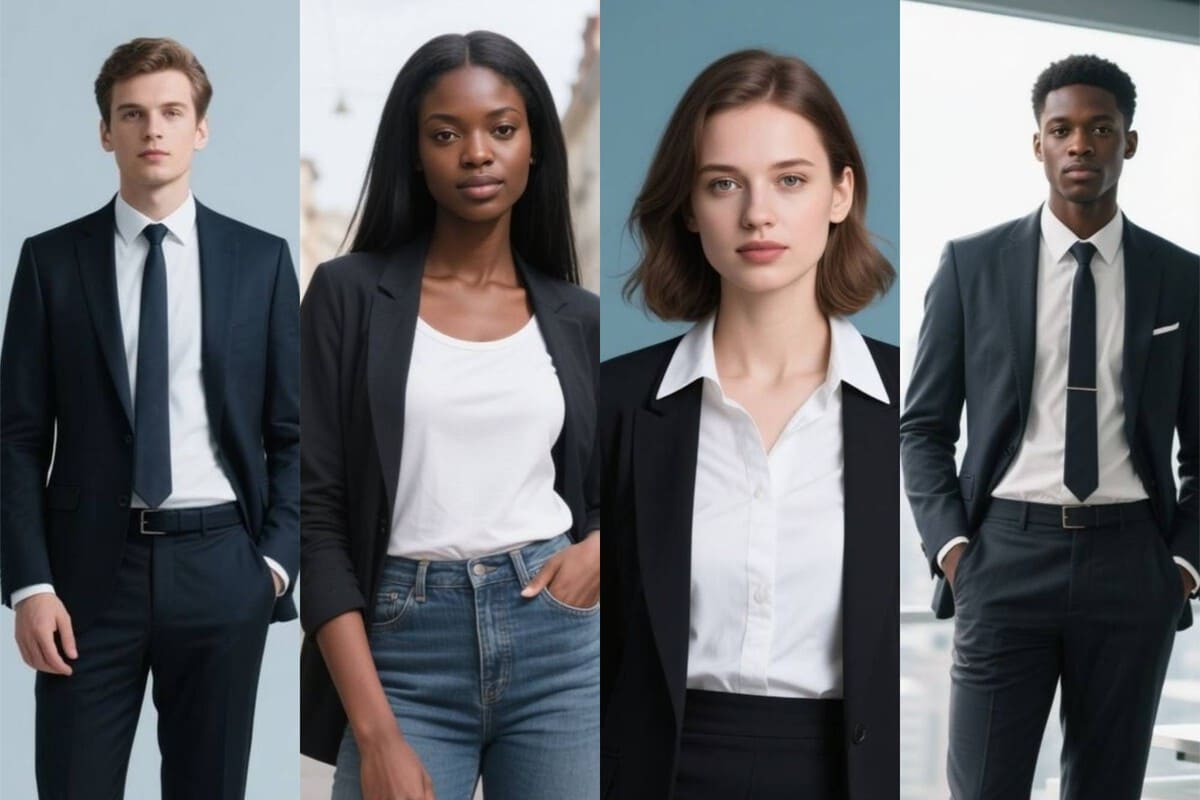 Quatre photos professionnelles générées par l'IA dans différents styles