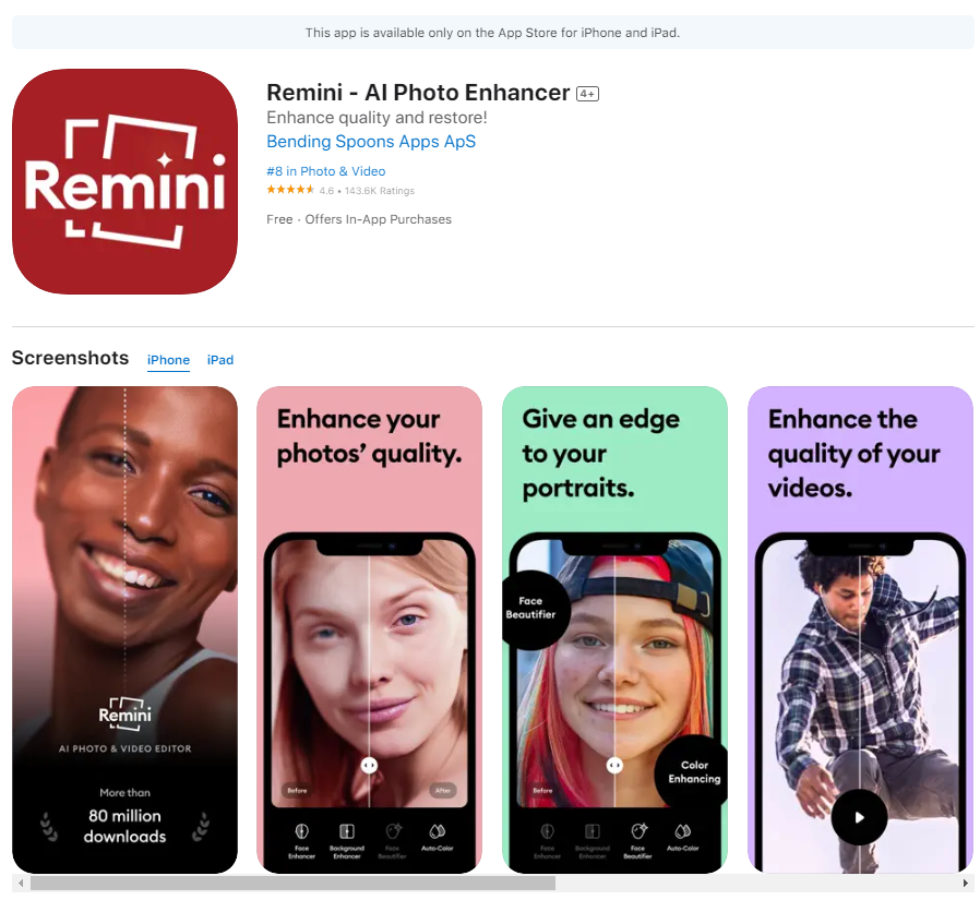 Remini app photo enhancer
