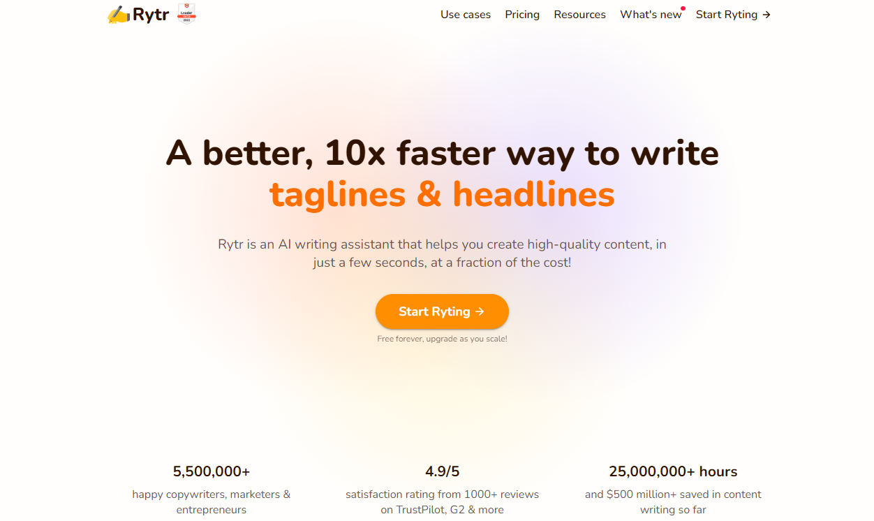 Rytr writing tool homepage