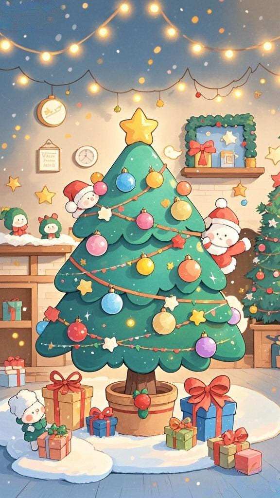 Sapin Noël : Fond d'écran Noël mignon