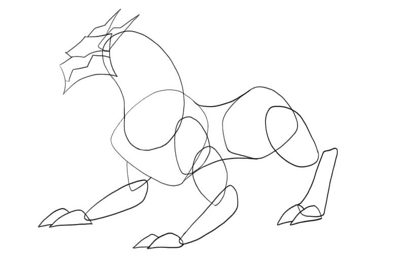 Sketch the basic shape of the dragon's body-3