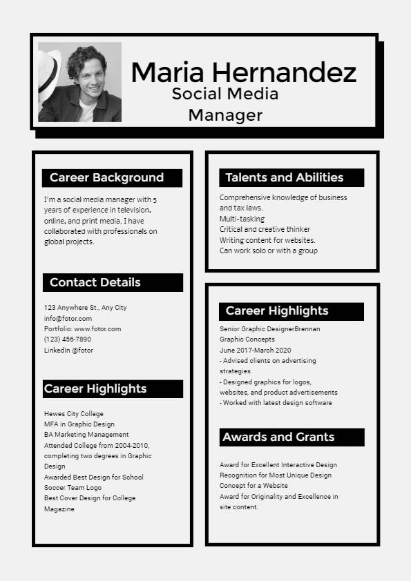 social media manager resume template from fotor