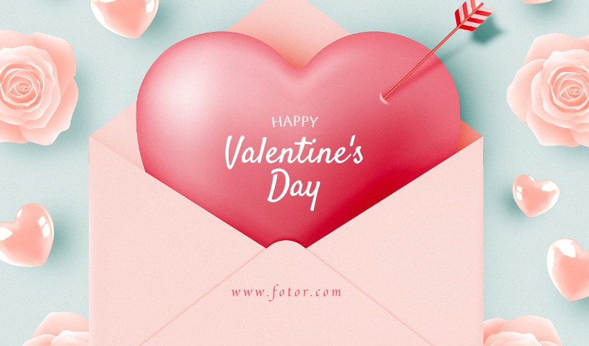 Soft Pink And Blue Illustration Happy Valentine's Day Card