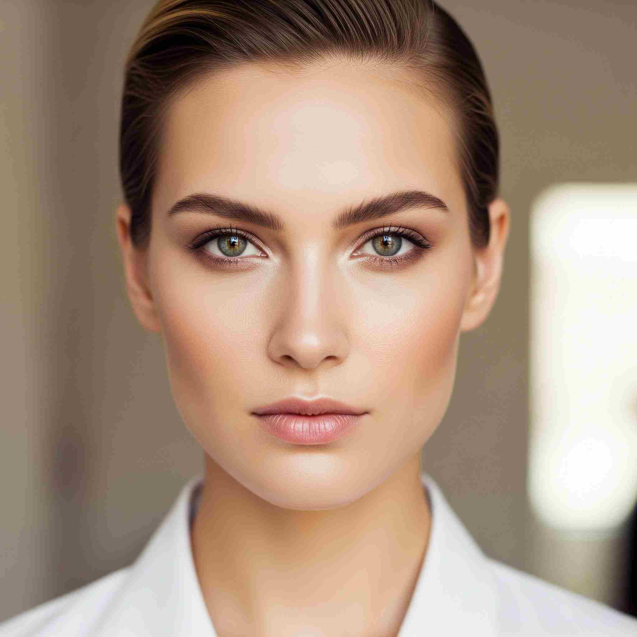 Sourcils courts, droits et légèrement relevés pour femme avec visage en diamant