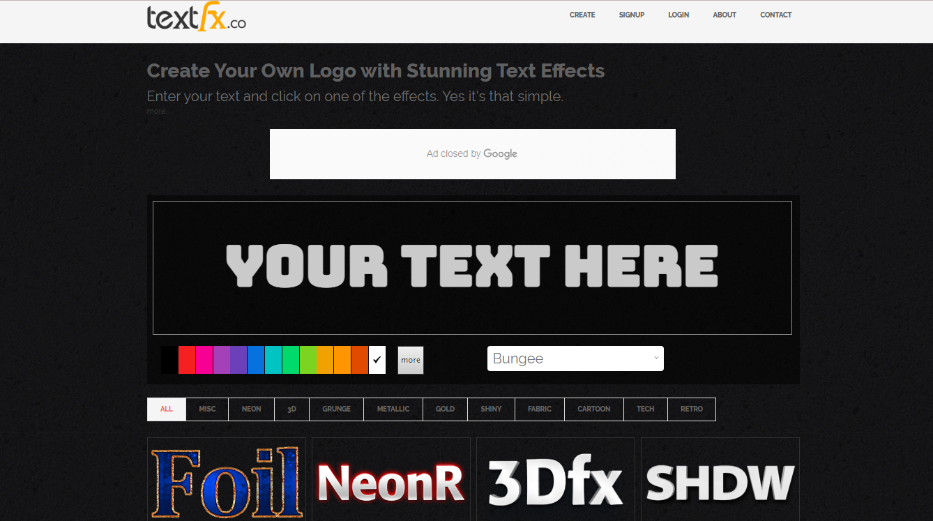 TextFX homepage